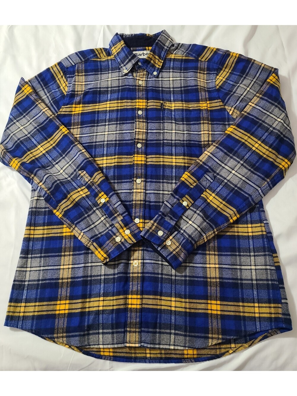 Barbour Highland Check 11 Flannel Shirt Mens Size Small Blue Yellow Tailored Fit